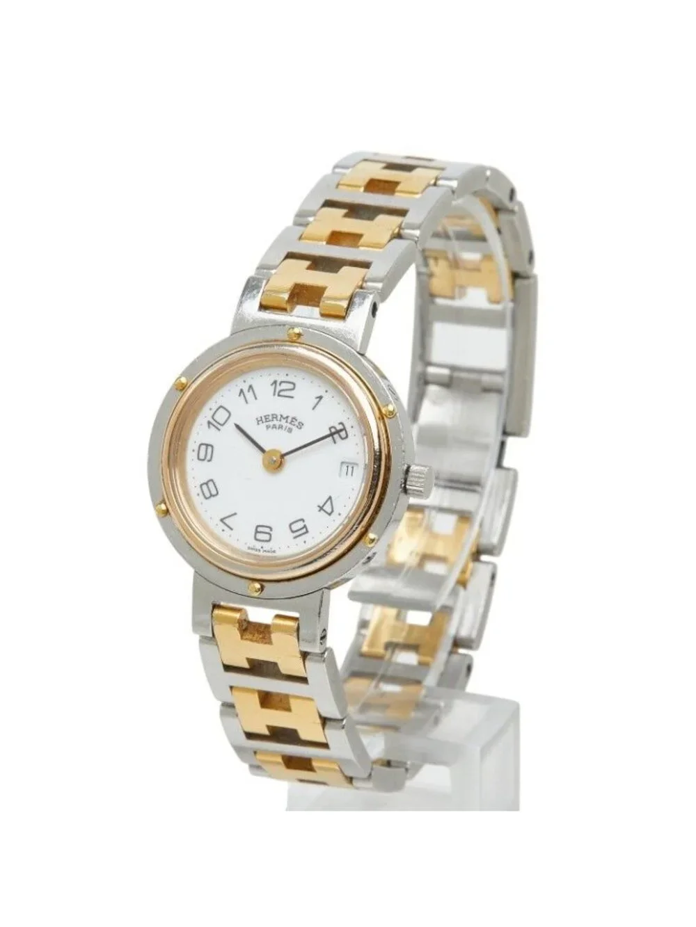 Hermes Clipper Watch White Plated Metal